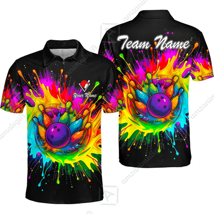 Custom Rainbow Bowling Team Jerseys Polo Shirts, Bowling uniforms, Rainbow Bowling Blast Colorful Bowling Personalized Name And Team Name