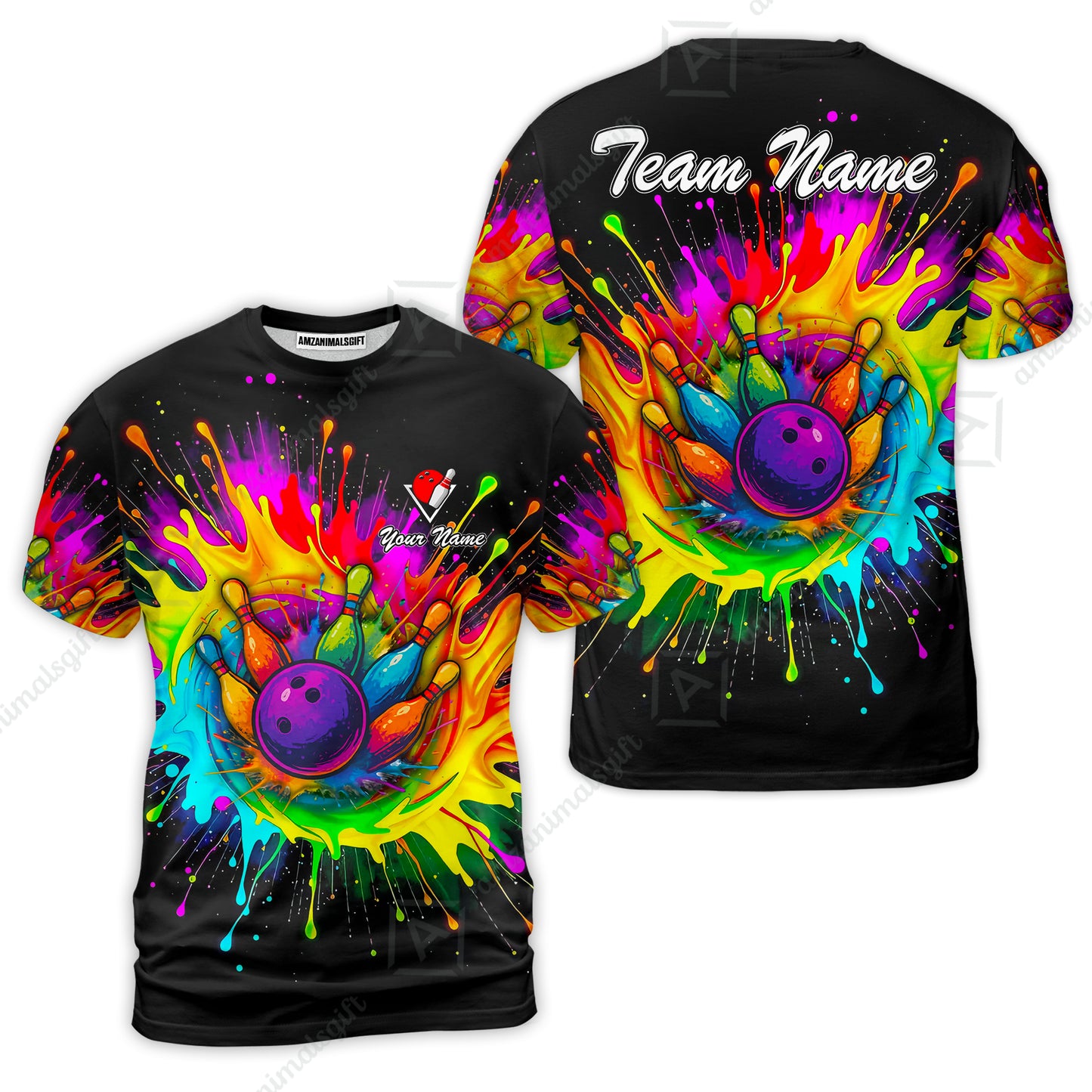 Custom Rainbow Bowling Team Jerseys Polo Shirts, Bowling uniforms, Rainbow Bowling Blast Colorful Bowling Personalized Name And Team Name