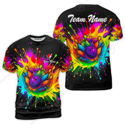 Custom Rainbow Bowling Team Jerseys Polo Shirts, Bowling uniforms, Rainbow Bowling Blast Colorful Bowling Personalized Name And Team Name