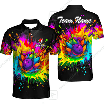 Custom Rainbow Bowling Team Jerseys Polo Shirts, Bowling uniforms, Rainbow Bowling Blast Colorful Bowling Personalized Name And Team Name