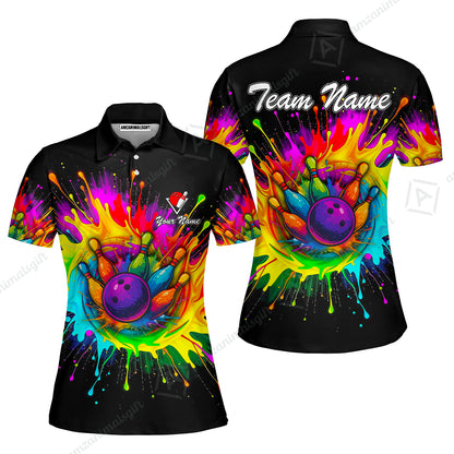 Custom Rainbow Bowling Team Jerseys Polo Shirts, Bowling uniforms, Rainbow Bowling Blast Colorful Bowling Personalized Name And Team Name