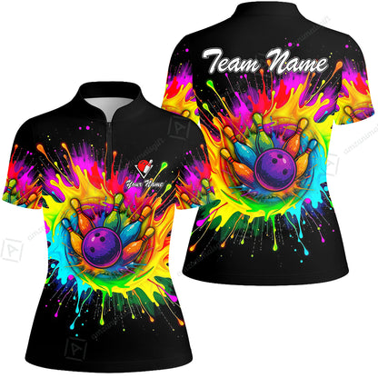 Custom Rainbow Bowling Team Jerseys Polo Shirts, Bowling uniforms, Rainbow Bowling Blast Colorful Bowling Personalized Name And Team Name