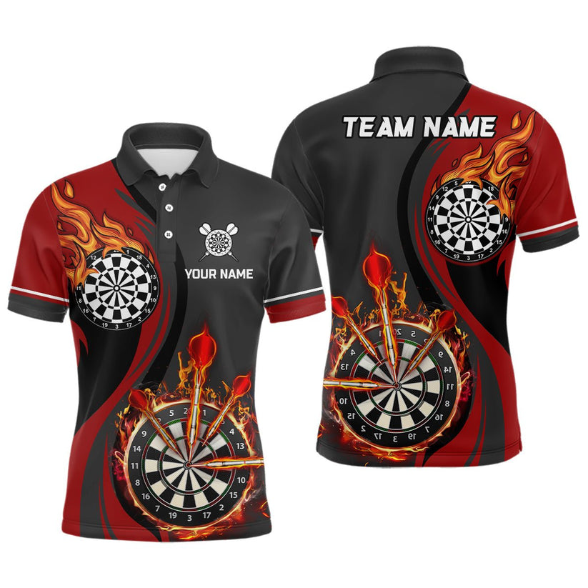 Custom Tailored Fire Flames Darts Team Jersey Polo Quarter-Zip Shirts, Customized Name Team Name Darts Team Jerseys Uniform