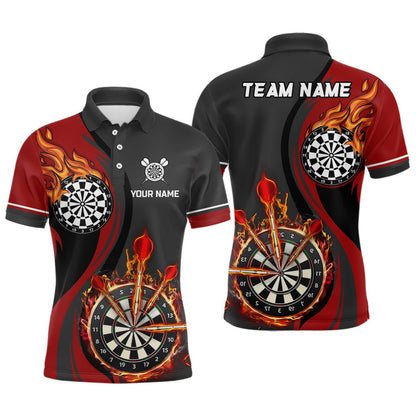Custom Tailored Fire Flames Darts Team Jersey Polo Quarter-Zip Shirts, Customized Name Team Name Darts Team Jerseys Uniform