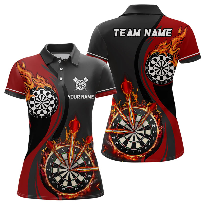 Custom Tailored Fire Flames Darts Team Jersey Polo Quarter-Zip Shirts, Customized Name Team Name Darts Team Jerseys Uniform
