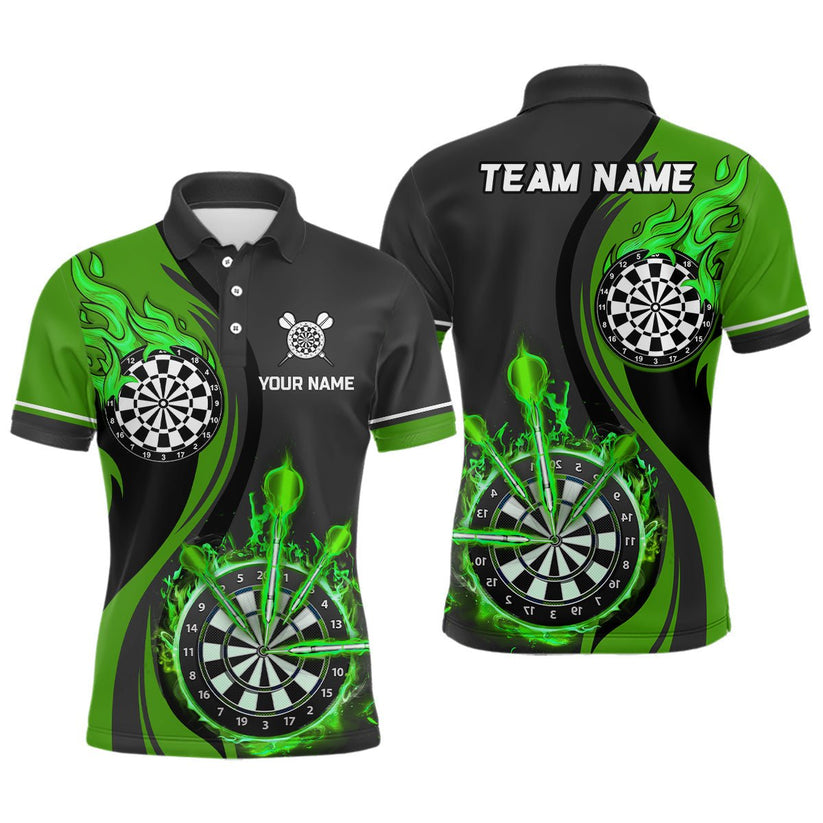 Custom Tailored Fire Flames Darts Team Jersey Polo Quarter-Zip Shirts, Customized Name Team Name Darts Team Jerseys Uniform