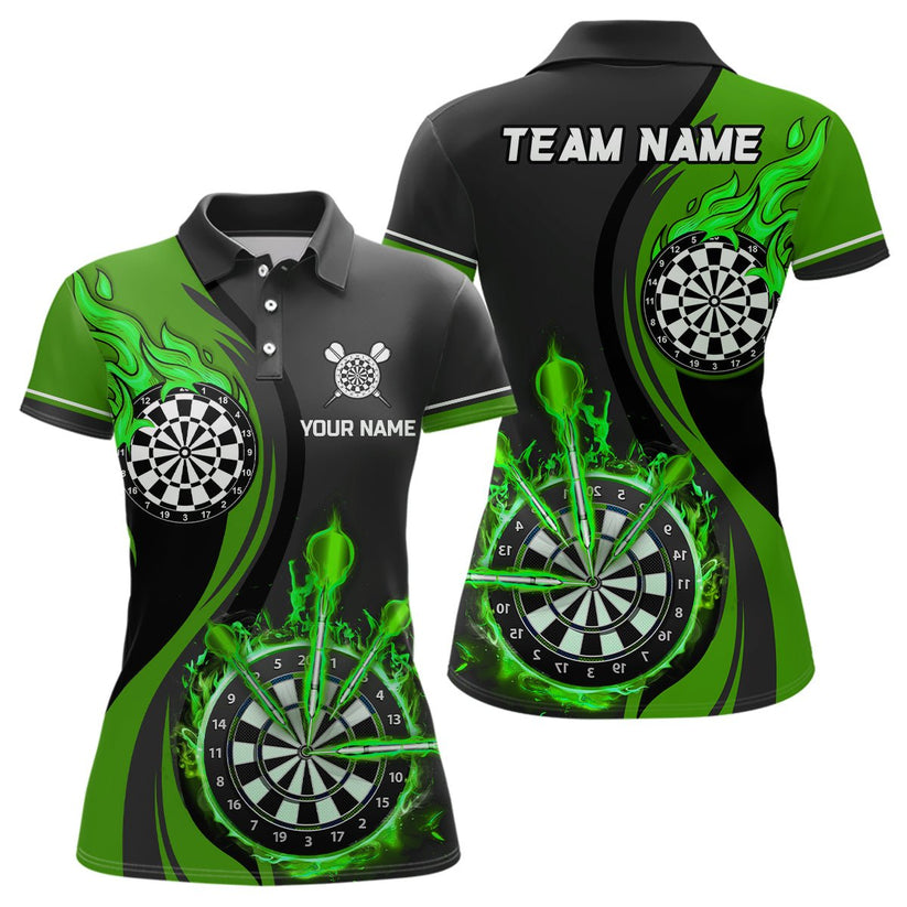 Custom Tailored Fire Flames Darts Team Jersey Polo Quarter-Zip Shirts, Customized Name Team Name Darts Team Jerseys Uniform