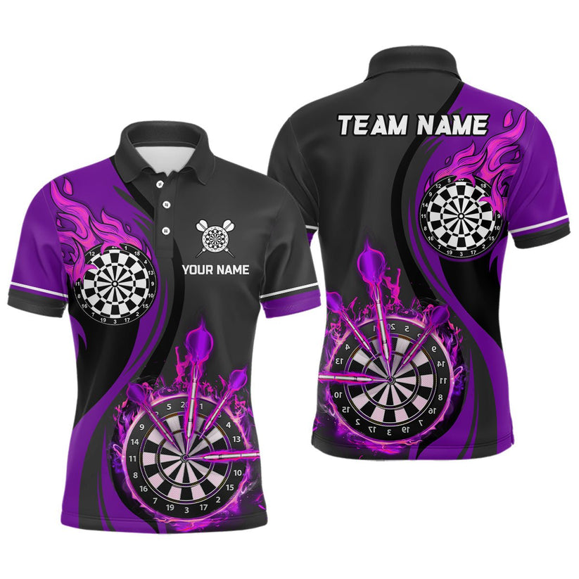 Custom Tailored Fire Flames Darts Team Jersey Polo Quarter-Zip Shirts, Customized Name Team Name Darts Team Jerseys Uniform