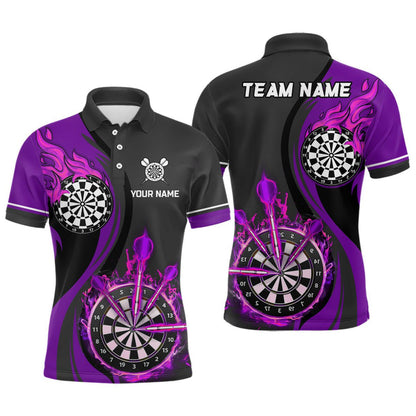 Custom Tailored Fire Flames Darts Team Jersey Polo Quarter-Zip Shirts, Customized Name Team Name Darts Team Jerseys Uniform