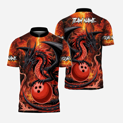 Custom Team Name Hellfire Bowling Team Jersey Shirt- Bowling uniforms Hellfire Dragon Bowling Quarter-Zip Polo Shirts - Uniform Shirt For Bowlers