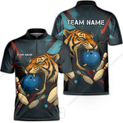 Custom Tiger Strike Bowling Team Jerseys Polo Shirts, Bowling uniforms,  Tiger Strike Bowling Personalized Name And Team Name