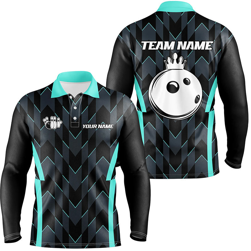 Custom Turquoise Camo Bowling Team Jersey Polo Shirts, Bowling Team Uniforms Jerseys, Personalized Name And Team Name