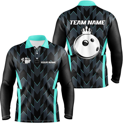 Custom Turquoise Camo Bowling Team Jersey Polo Shirts, Bowling Team Uniforms Jerseys, Personalized Name And Team Name