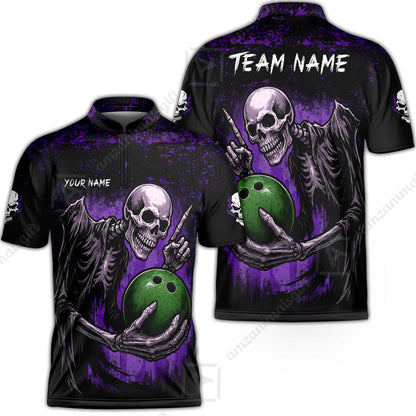 Custom Colorful Skeleton Bowling Team Jerseys Polo Shirts, Bowling uniforms, Bowling Shirts Personalized Name And Team Name
