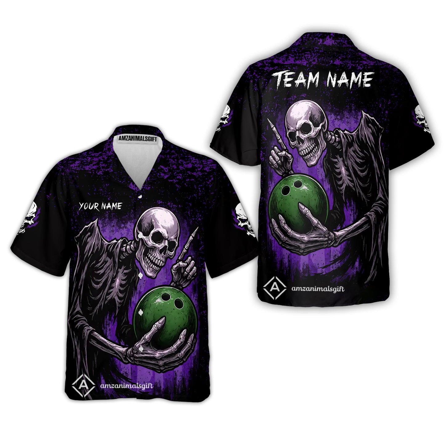 Custom Colorful Skeleton Bowling Team Jerseys Polo Shirts, Bowling uniforms, Bowling Shirts Personalized Name And Team Name
