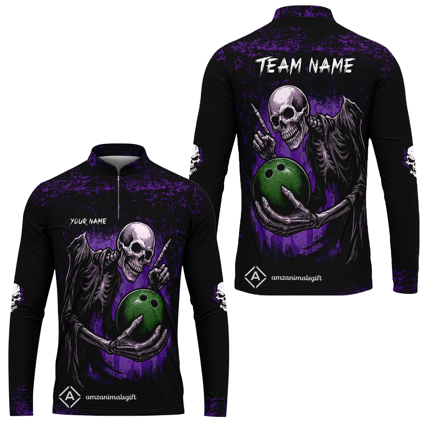 Custom Colorful Skeleton Bowling Team Jerseys Polo Shirts, Bowling uniforms, Bowling Shirts Personalized Name And Team Name