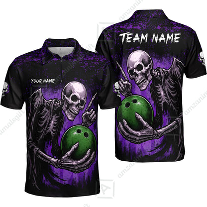 Custom Colorful Skeleton Bowling Team Jerseys Polo Shirts, Bowling uniforms, Bowling Shirts Personalized Name And Team Name