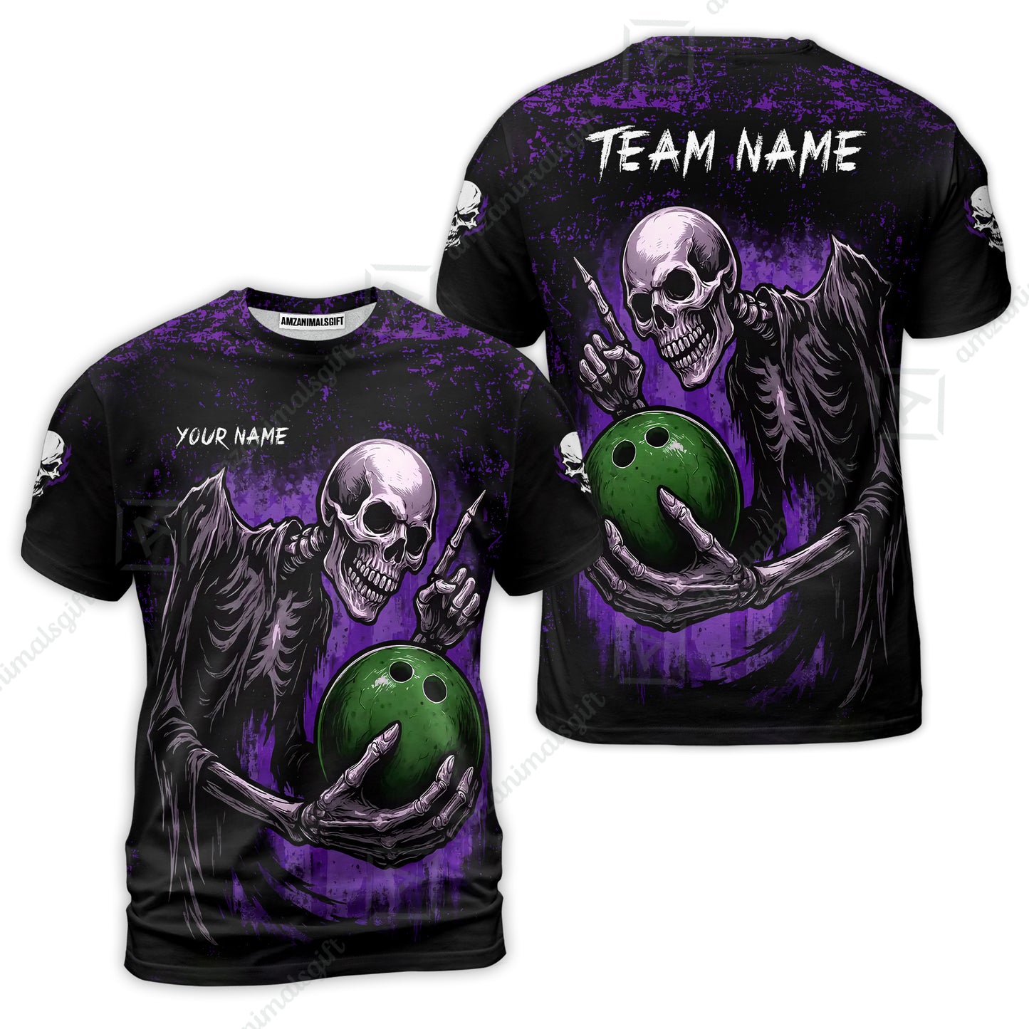 Custom Colorful Skeleton Bowling Team Jerseys Polo Shirts, Bowling uniforms, Bowling Shirts Personalized Name And Team Name