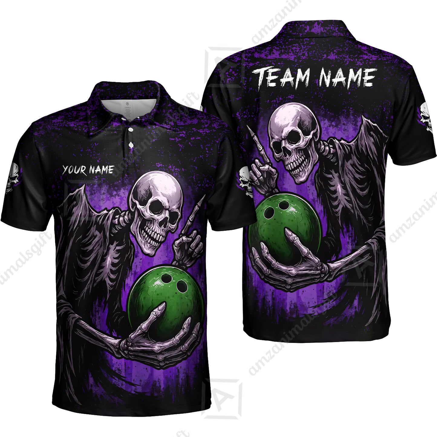 Custom Colorful Skeleton Bowling Team Jerseys Polo Shirts, Bowling uniforms, Bowling Shirts Personalized Name And Team Name