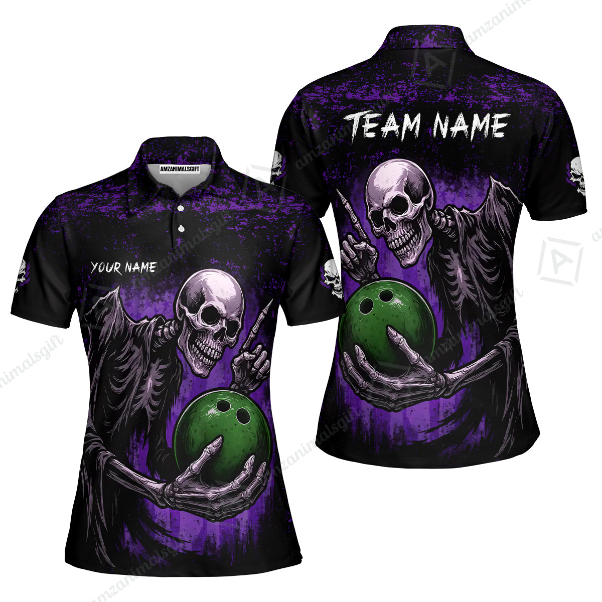 Custom Colorful Skeleton Bowling Team Jerseys Polo Shirts, Bowling uniforms, Bowling Shirts Personalized Name And Team Name