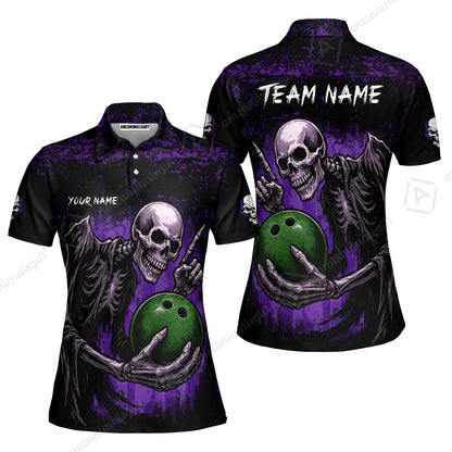Custom Colorful Skeleton Bowling Team Jerseys Polo Shirts, Bowling uniforms, Bowling Shirts Personalized Name And Team Name