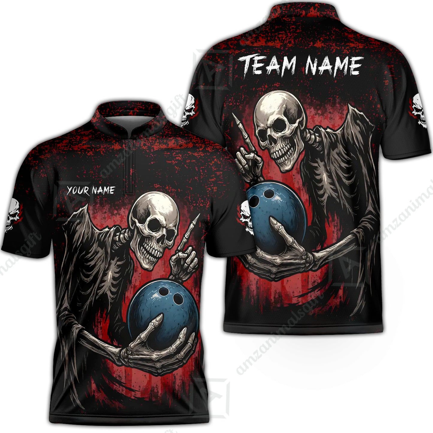 Custom Colorful Skeleton Bowling Team Jerseys Polo Shirts, Bowling uniforms, Bowling Shirts Personalized Name And Team Name