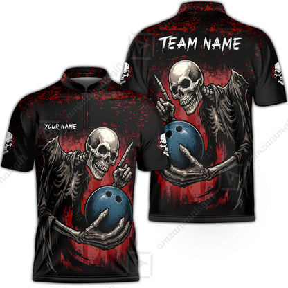 Custom Colorful Skeleton Bowling Team Jerseys Polo Shirts, Bowling uniforms, Bowling Shirts Personalized Name And Team Name