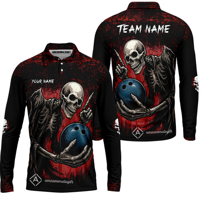 Custom Colorful Skeleton Bowling Team Jerseys Polo Shirts, Bowling uniforms, Bowling Shirts Personalized Name And Team Name