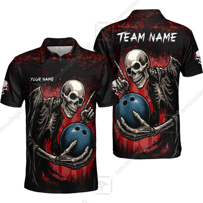 Custom Colorful Skeleton Bowling Team Jerseys Polo Shirts, Bowling uniforms, Bowling Shirts Personalized Name And Team Name