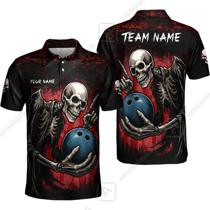 Custom Colorful Skeleton Bowling Team Jerseys Polo Shirts, Bowling uniforms, Bowling Shirts Personalized Name And Team Name