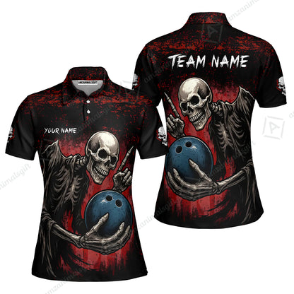 Custom Colorful Skeleton Bowling Team Jerseys Polo Shirts, Bowling uniforms, Bowling Shirts Personalized Name And Team Name