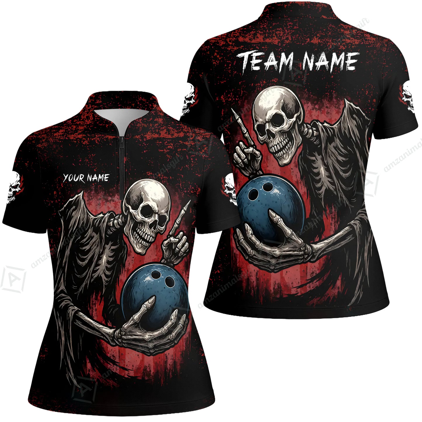 Custom Colorful Skeleton Bowling Team Jerseys Polo Shirts, Bowling uniforms, Bowling Shirts Personalized Name And Team Name