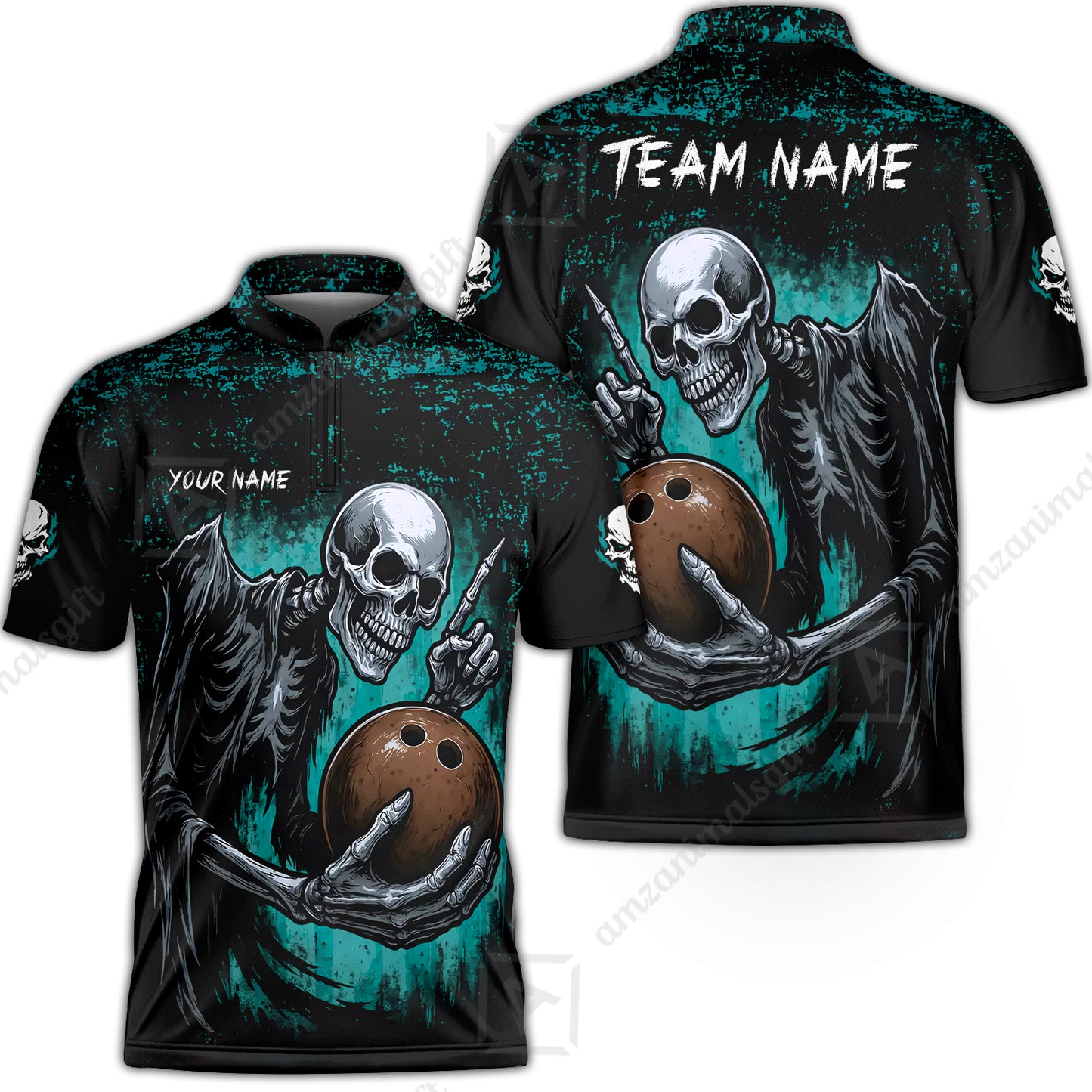 Custom Colorful Skeleton Bowling Team Jerseys Polo Shirts, Bowling uniforms, Bowling Shirts Personalized Name And Team Name