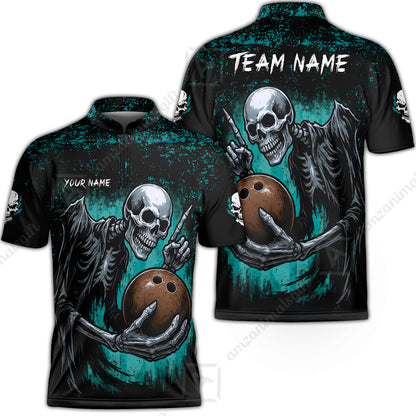 Custom Colorful Skeleton Bowling Team Jerseys Polo Shirts, Bowling uniforms, Bowling Shirts Personalized Name And Team Name