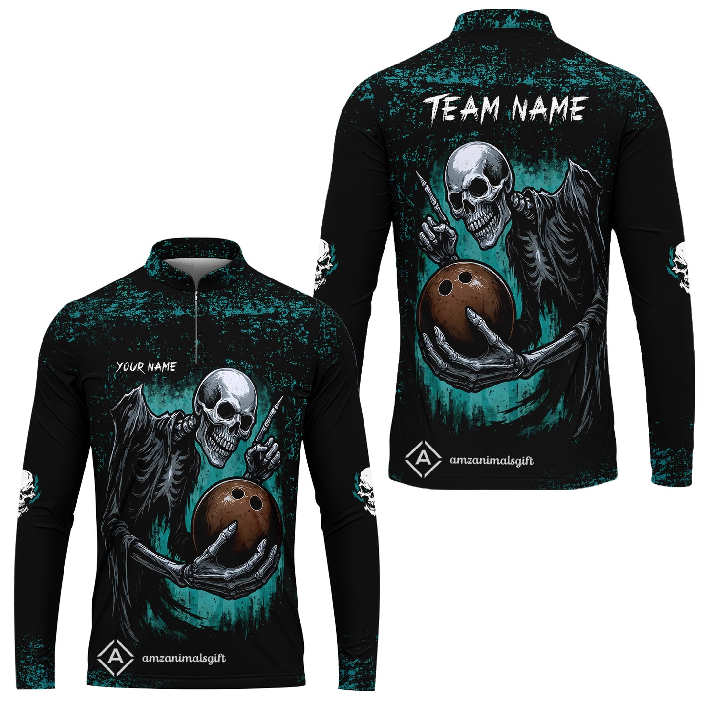 Custom Colorful Skeleton Bowling Team Jerseys Polo Shirts, Bowling uniforms, Bowling Shirts Personalized Name And Team Name