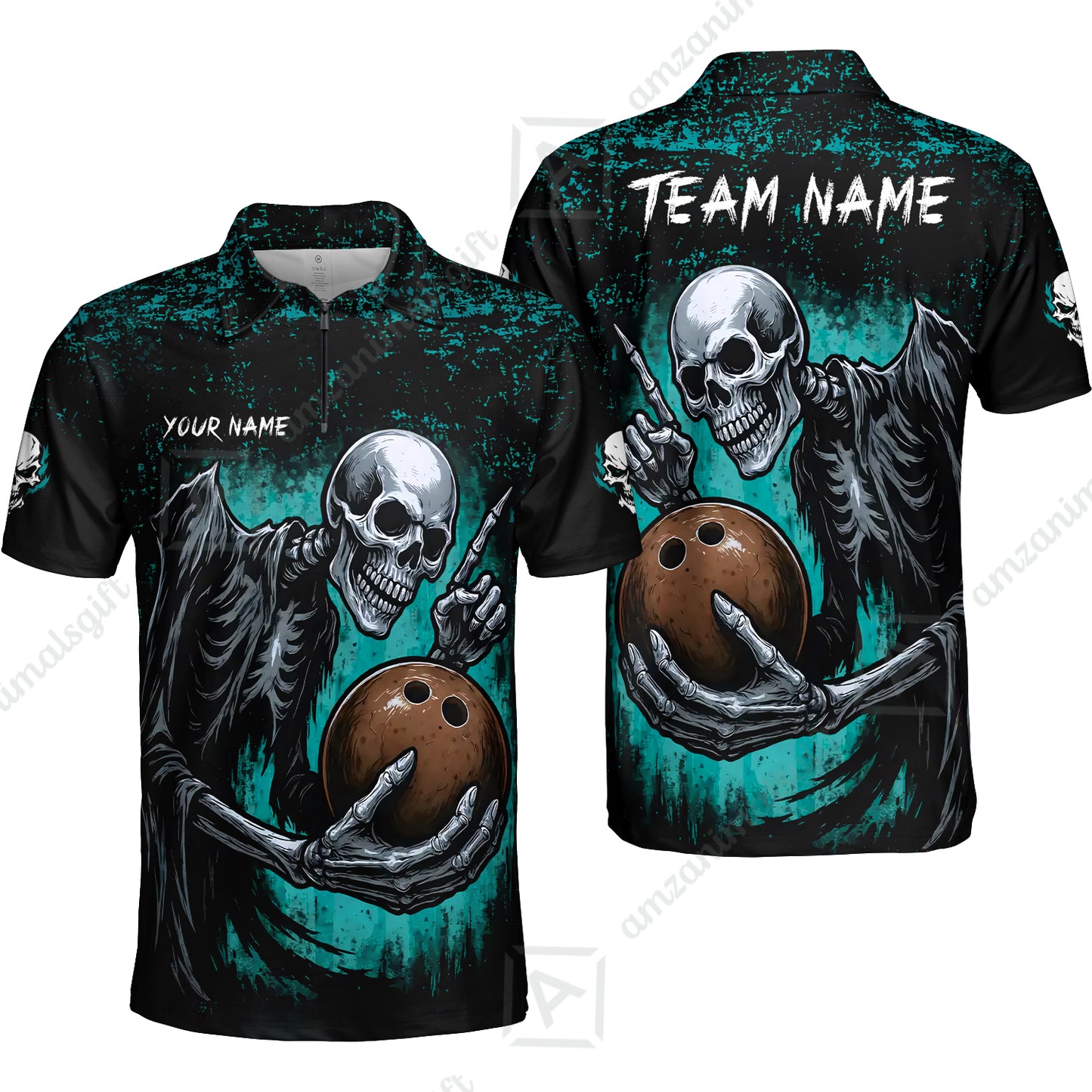 Custom Colorful Skeleton Bowling Team Jerseys Polo Shirts, Bowling uniforms, Bowling Shirts Personalized Name And Team Name