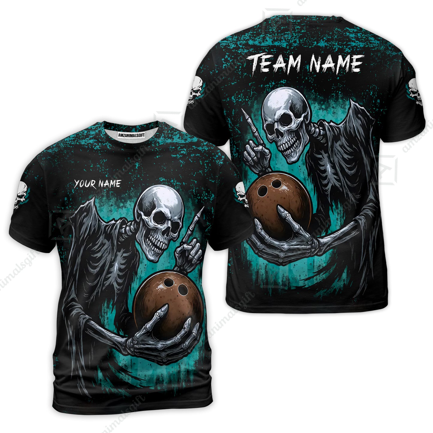 Custom Colorful Skeleton Bowling Team Jerseys Polo Shirts, Bowling uniforms, Bowling Shirts Personalized Name And Team Name