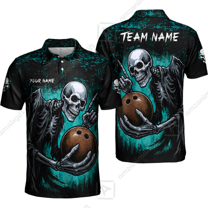 Custom Colorful Skeleton Bowling Team Jerseys Polo Shirts, Bowling uniforms, Bowling Shirts Personalized Name And Team Name