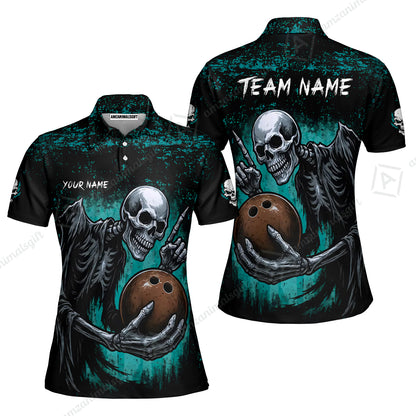 Custom Colorful Skeleton Bowling Team Jerseys Polo Shirts, Bowling uniforms, Bowling Shirts Personalized Name And Team Name