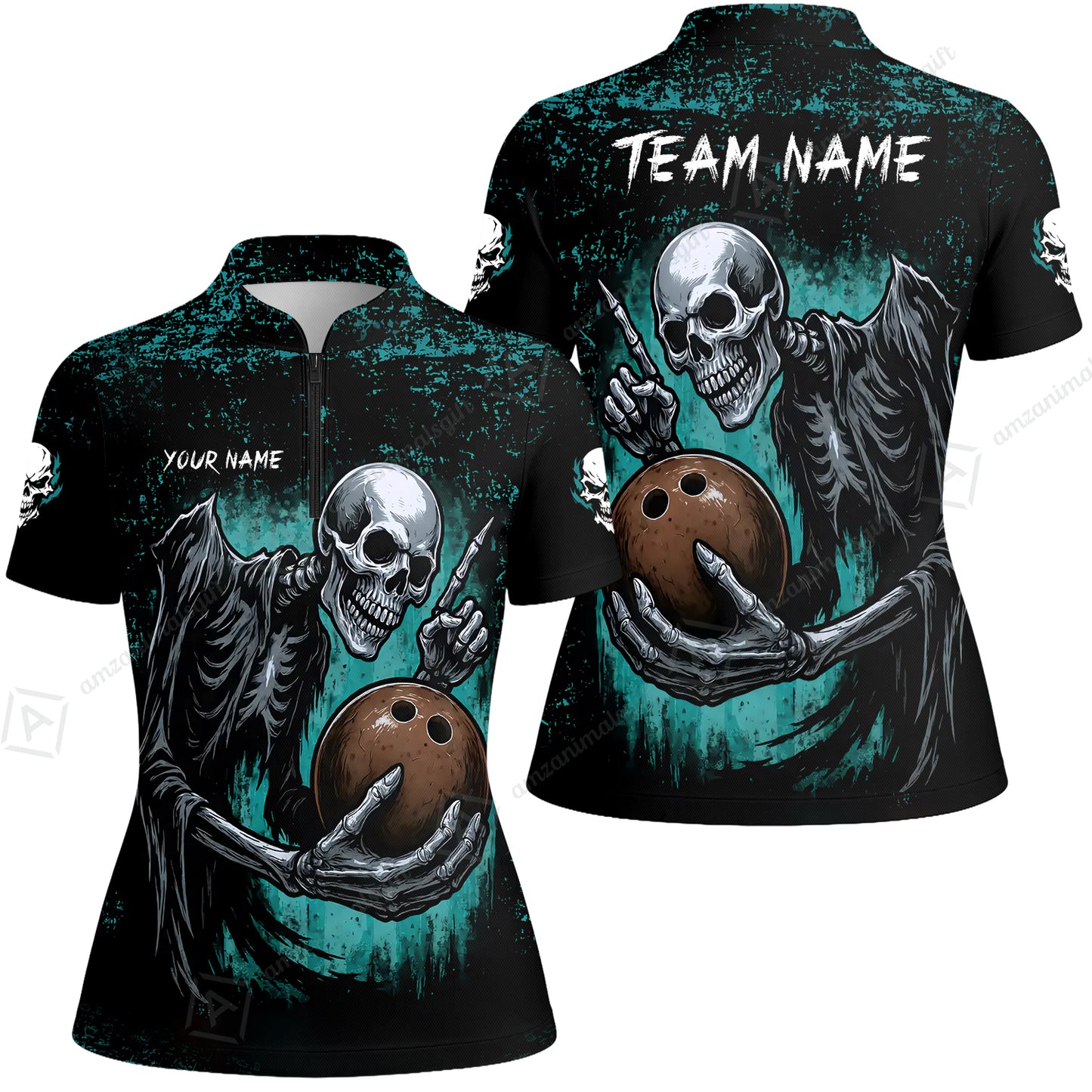 Custom Colorful Skeleton Bowling Team Jerseys Polo Shirts, Bowling uniforms, Bowling Shirts Personalized Name And Team Name