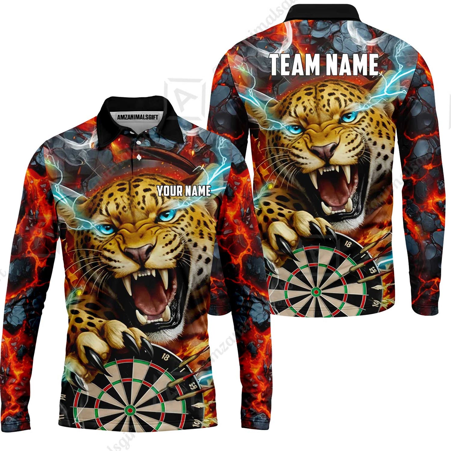 Custom Darts Team Jersey, Personalized Leopard Darts Polo Shirt For Players With Name & Team Name