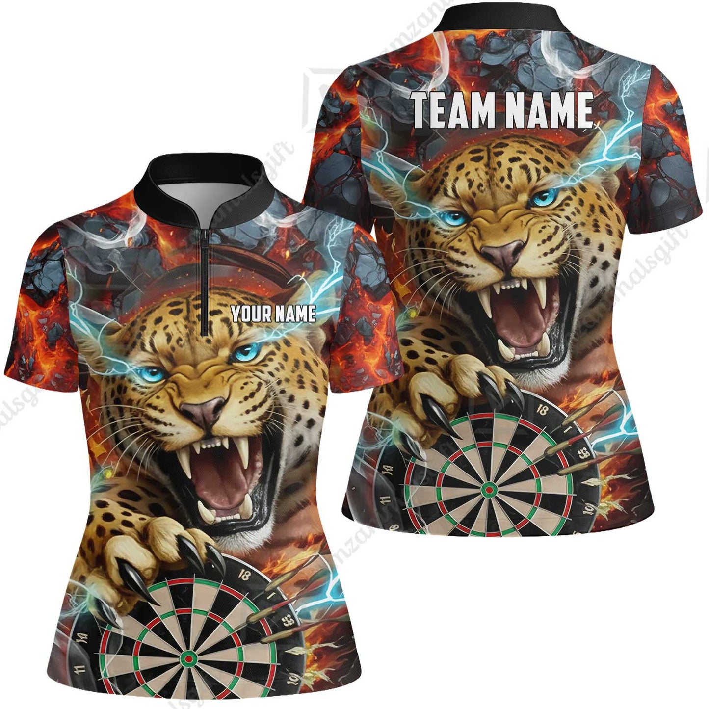 Custom Darts Team Jersey, Personalized Leopard Darts Polo Shirt For Players With Name & Team Name