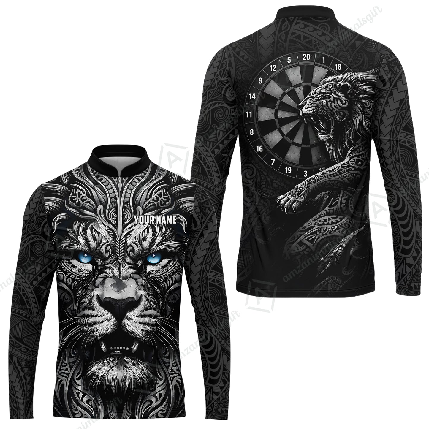 Custom Darts Team Jersey, Personalized Lion Darts Tribal Polo Shirt For Players With Name & Team Name