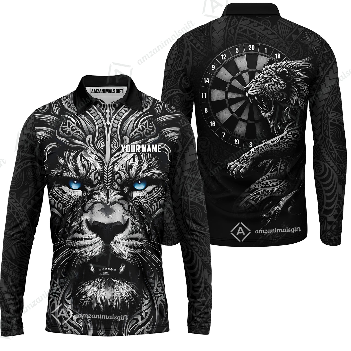 Custom Darts Team Jersey, Personalized Lion Darts Tribal Polo Shirt For Players With Name & Team Name