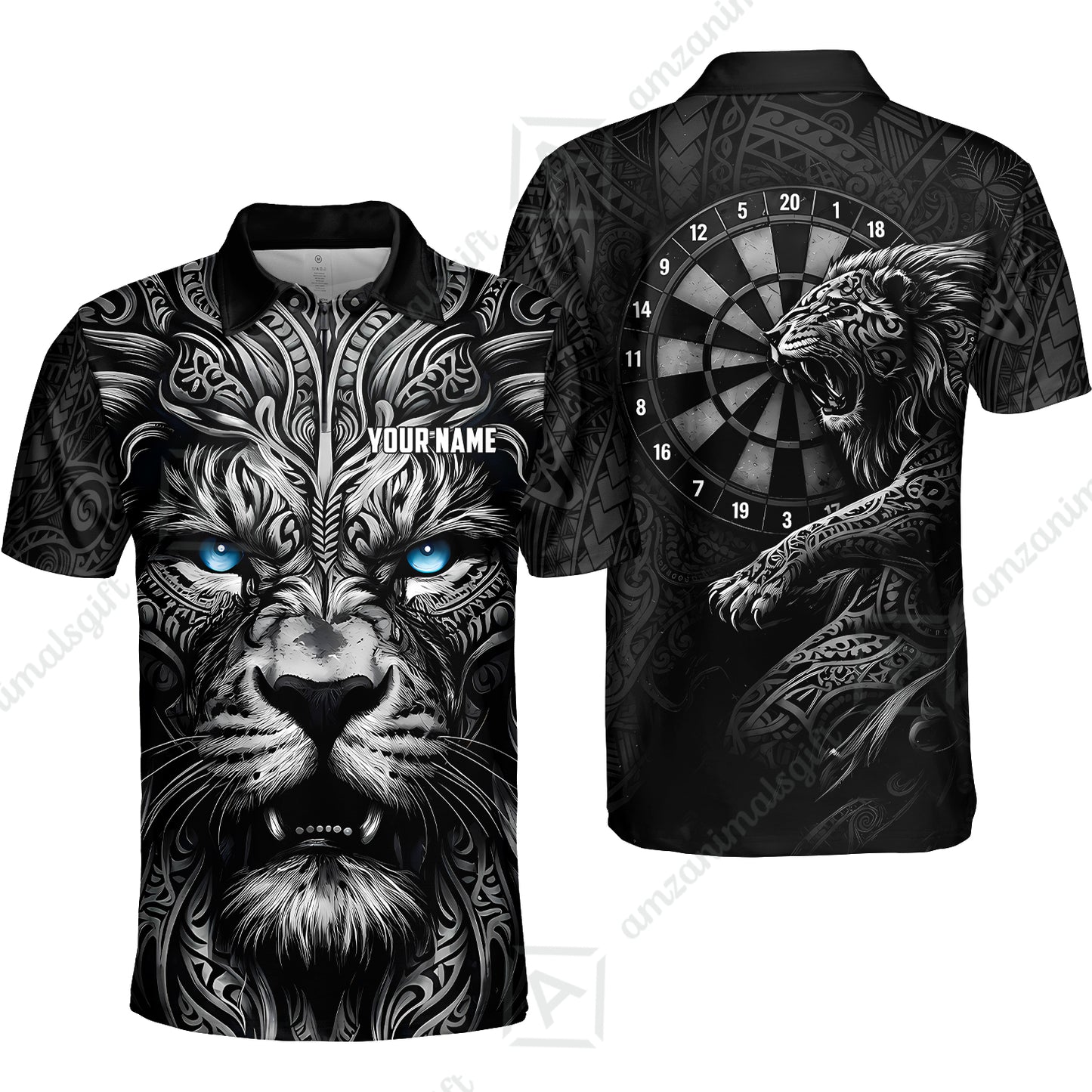 Custom Darts Team Jersey, Personalized Lion Darts Tribal Polo Shirt For Players With Name & Team Name