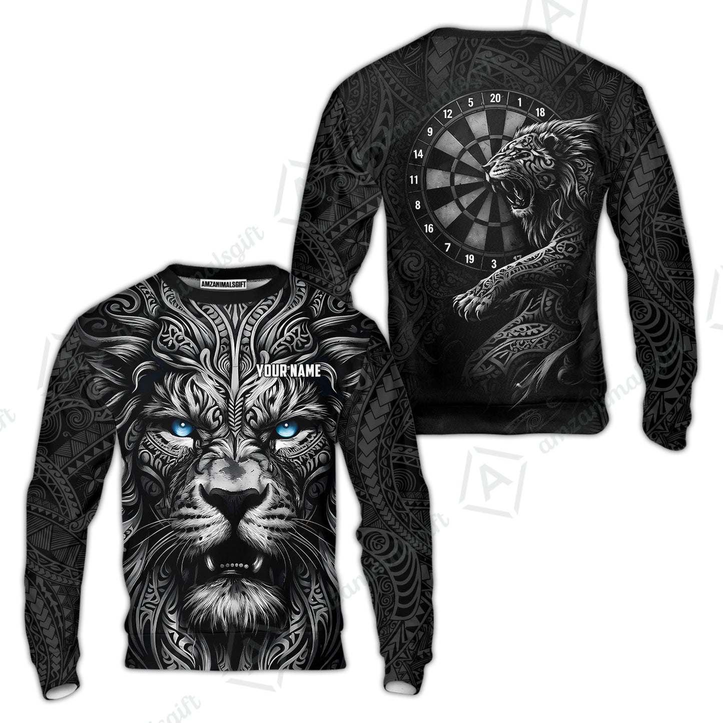 Custom Darts Team Jersey, Personalized Lion Darts Tribal Polo Shirt For Players With Name & Team Name