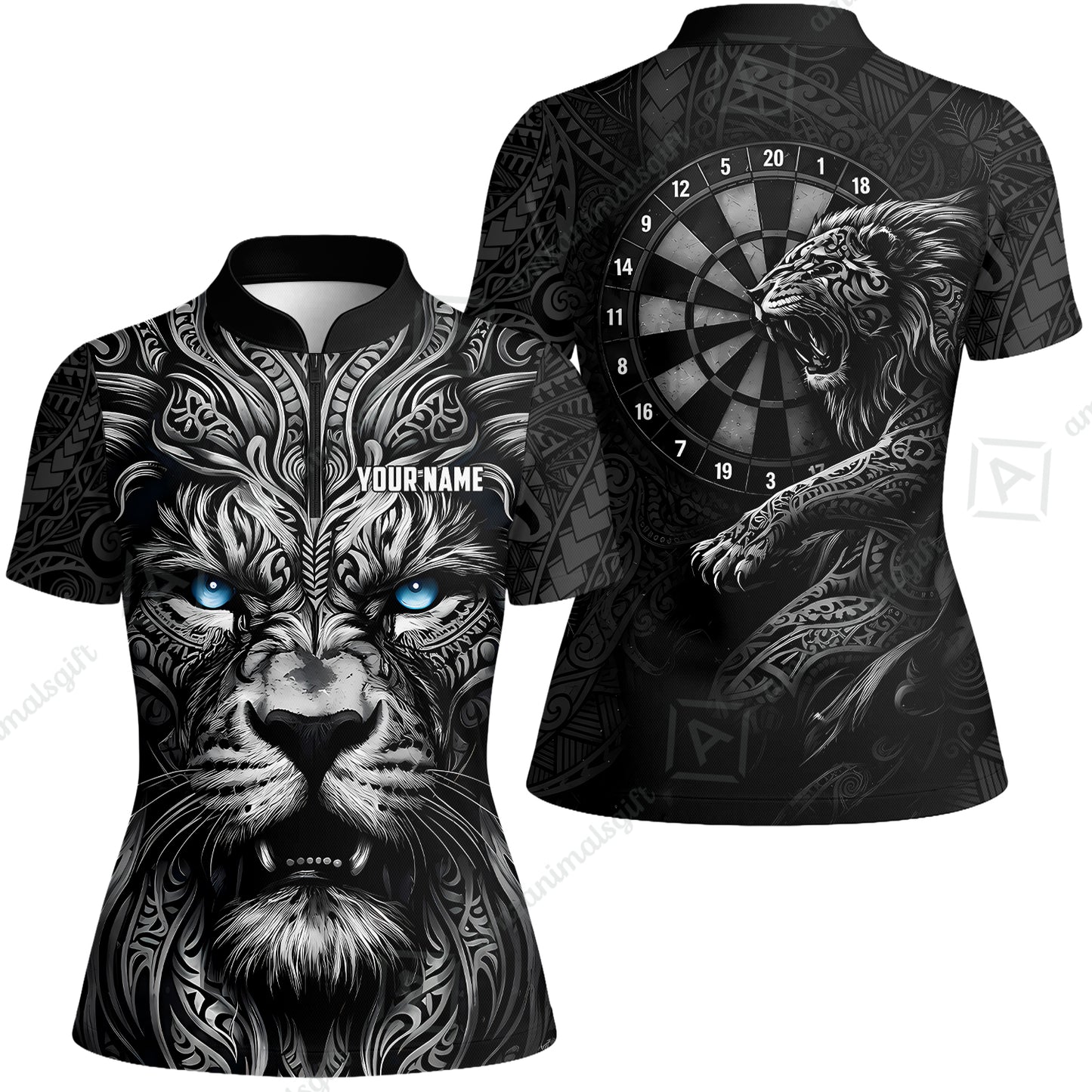 Custom Darts Team Jersey, Personalized Lion Darts Tribal Polo Shirt For Players With Name & Team Name