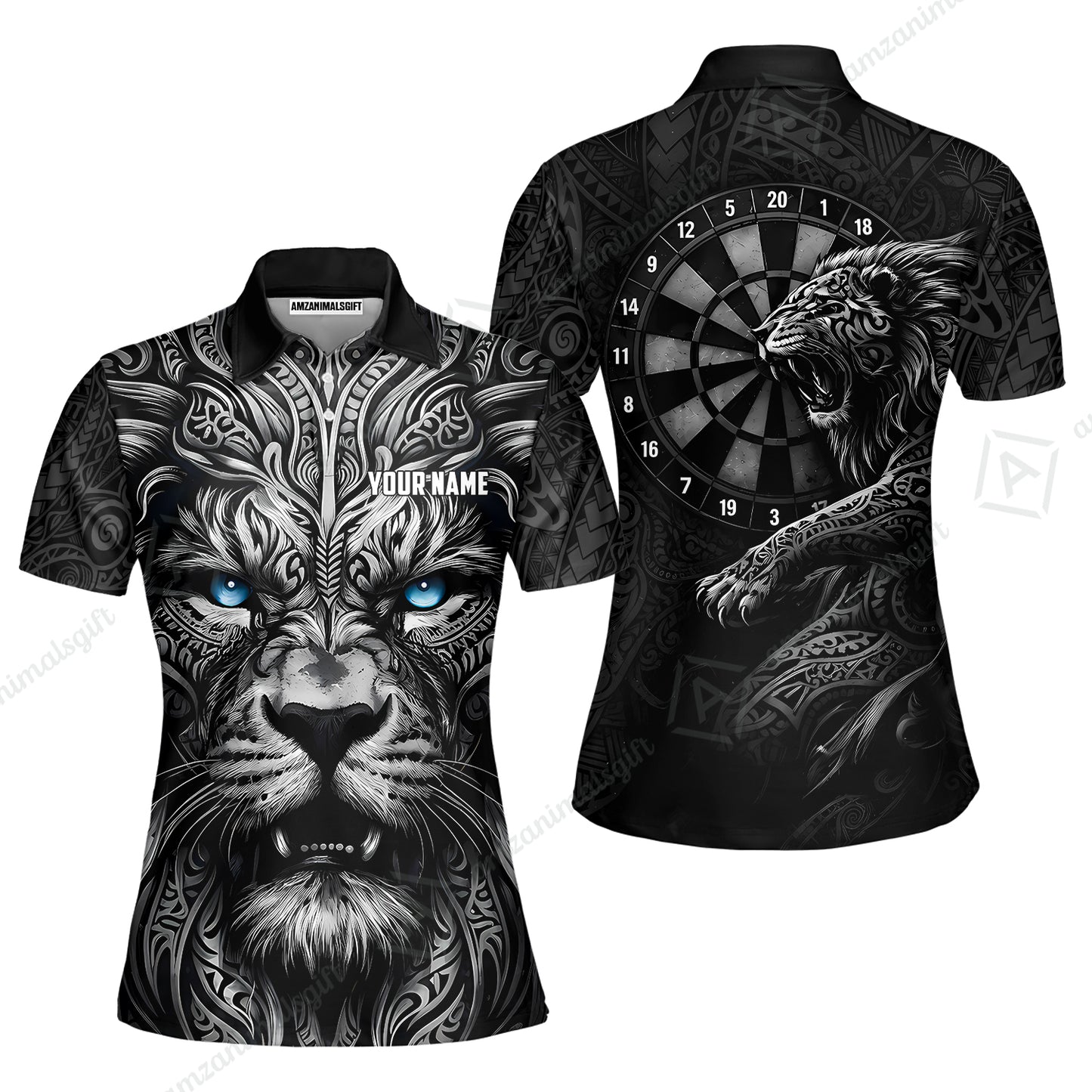 Custom Darts Team Jersey, Personalized Lion Darts Tribal Polo Shirt For Players With Name & Team Name