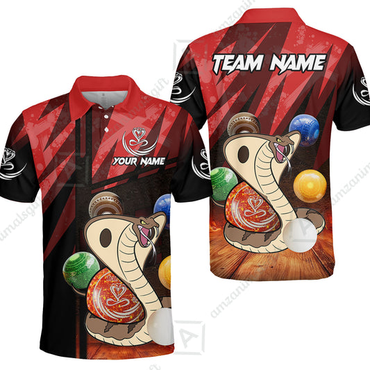 Customized Lawn Bowls Team Polo Shirt, Cobra Snake Emblem Bowls Polo Shirt Custom Name  And Team Name For Players