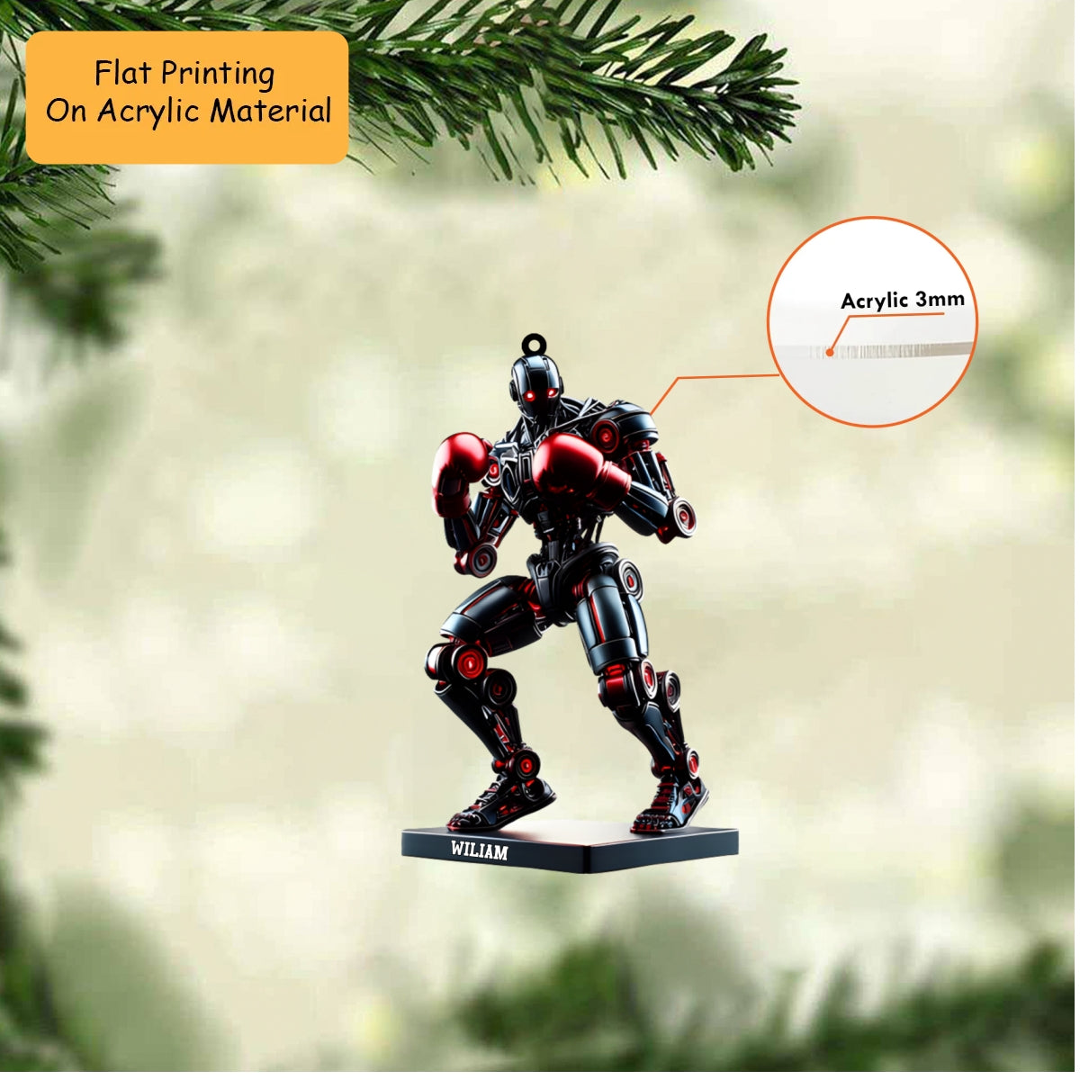 Personalized Boxing Christmas Ornament, Cyberpunk Robot Boxing Machine, Custom Ornament Christmas Gift, Keychain Bowling, Car Ornament Bowling